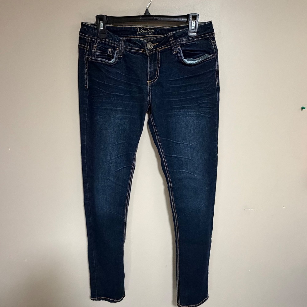 Vanity Womens Dark Wash Whiskered Skinny Jeans Size 29W x 33L ZJ2228S4